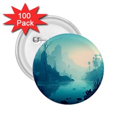 Ai Generated River Forest Woods Outdoors 2 25  Buttons (100 Pack)  by Pakemis