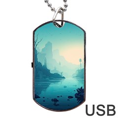 Ai Generated River Forest Woods Outdoors Dog Tag Usb Flash (one Side) by Pakemis