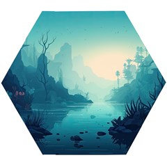 Ai Generated River Forest Woods Outdoors Wooden Puzzle Hexagon by Pakemis