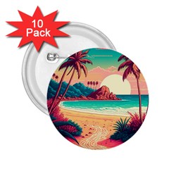 Palm Trees Tropical Ocean Sunset Sunrise Landscape 2 25  Buttons (10 Pack)  by Pakemis