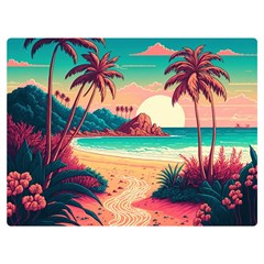 Palm Trees Tropical Ocean Sunset Sunrise Landscape Premium Plush Fleece Blanket (extra Small) by Pakemis