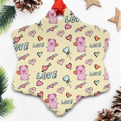 Pig Animal Love Romance Seamless Texture Pattern Snowflake Ornament (two Sides)