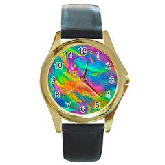 Marble Art Pattern Round Gold Metal Watch