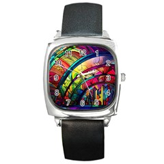 Stained Glass Window Square Metal Watch by Jancukart