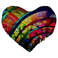 Stained Glass Window Large 19  Premium Flano Heart Shape Cushions