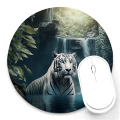 Tiger White Tiger Nature Forest Round Mousepad