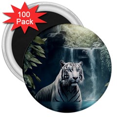 Tiger White Tiger Nature Forest 3  Magnets (100 Pack)