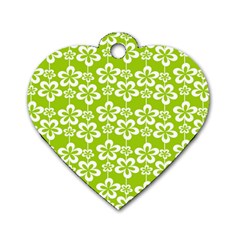 Lime Green Flowers Pattern Dog Tag Heart (one Side) by GardenOfOphir