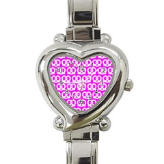 Pink Pretzel Illustrations Pattern Heart Italian Charm Watch by GardenOfOphir