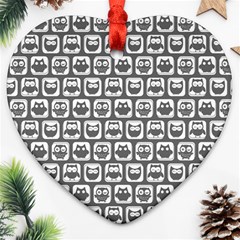 Gray And White Owl Pattern Heart Ornament (two Sides) by GardenOfOphir