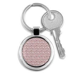 Light Pink And White Owl Pattern Key Chain (round) by GardenOfOphir