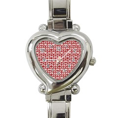 Red And White Owl Pattern Heart Italian Charm Watch by GardenOfOphir