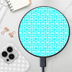 Aqua Turquoise And White Owl Pattern Wireless Fast Charger(black)