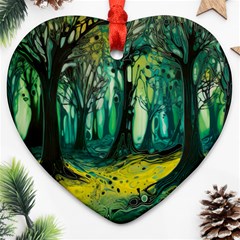 Ai Generated Trees Forest Mystical Forest Nature Art Ornament (heart) by Ravend