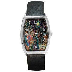 Ai Generated Trees Forest Mystical Forest Nature Barrel Style Metal Watch by Ravend