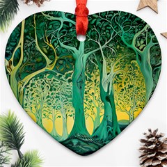 Nature Trees Forest Mystical Forest Jungle Heart Ornament (two Sides) by Ravend