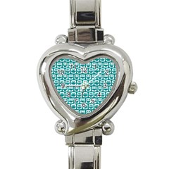 Teal And White Owl Pattern Heart Italian Charm Watch by GardenOfOphir