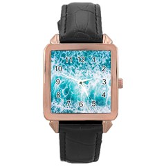 Tropical Blue Ocean Wave Rose Gold Leather Watch  by Jack14