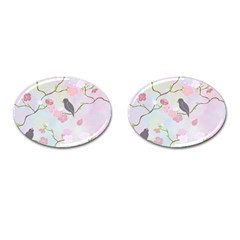 Birds Blossom Seamless Pattern Cufflinks (oval)