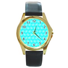 Gerbera Daisy Vector Tile Pattern Round Gold Metal Watch