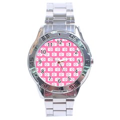 Pink Modern Chic Vector Camera Illustration Pattern Stainless Steel Analogue Watch by GardenOfOphir