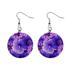 Pattern Floral Flora Flower Flowers Blue Violet Patterns Mini Button Earrings