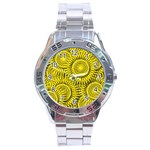 Abstract Sun Pattern Yellow Background Stainless Steel Analogue Watch Front