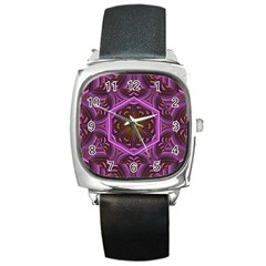 Rosette Mosaic Kaleidoscope Abstract Background Square Metal Watch