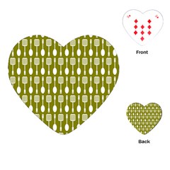 Olive Green Spatula Spoon Pattern Playing Cards Single Design (heart) by GardenOfOphir