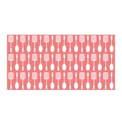 Coral And White Kitchen Utensils Pattern Satin Wrap 35  X 70  by GardenOfOphir