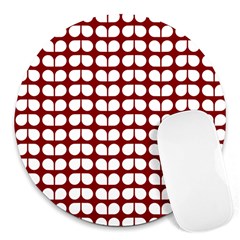 Red And White Leaf Pattern Round Mousepad by GardenOfOphir