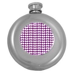 Purple And White Leaf Pattern Round Hip Flask (5 Oz) by GardenOfOphir