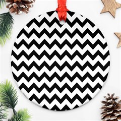 Black And White Chevron Ornament (round) by GardenOfOphir