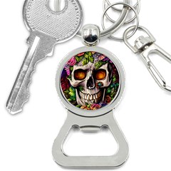 Gothic Skull With Flowers - Cute And Creepy Bottle Opener Key Chain by GardenOfOphir