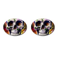 Cute Sugar Skull With Flowers - Day Of The Dead Cufflinks (oval)