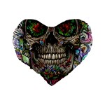 Retro Floral Skull Standard 16  Premium Heart Shape Cushions Back