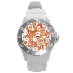 Flowers Petals Leaves Floral Print Round Plastic Sport Watch (l) by Ravend