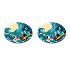 Waves Ocean Sea Abstract Whimsical (2) Cufflinks (oval)