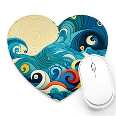 Waves Ocean Sea Abstract Whimsical (2) Heart Mousepad