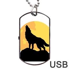 Wolf Wild Animal Night Moon Dog Tag Usb Flash (one Side) by Semog4