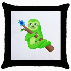 Sloth Branch Cartoon Fantasy Throw Pillow Case (black) by Semog4