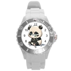 Cute Panda Bear Animal Cartoon Round Plastic Sport Watch (l) by Semog4