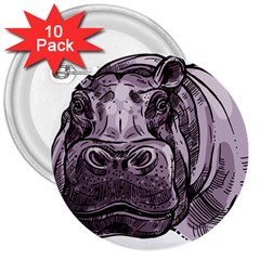 Hippopotamus Animal Wildlife Hippo 3  Buttons (10 Pack)  by Semog4