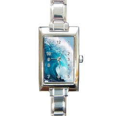 Tsunami Big Blue Wave Ocean Waves Water Rectangle Italian Charm Watch by Semog4