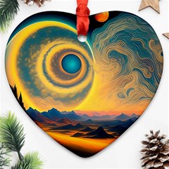 Ai Generated Surrealist Fantasy Dream Moon Space Heart Ornament (two Sides) by Jancukart