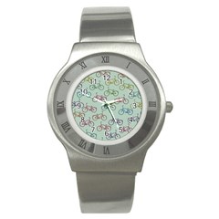 Bicycle Bikes Pattern Ride Wheel Cycle Icon Stainless Steel Watch by Jancukart