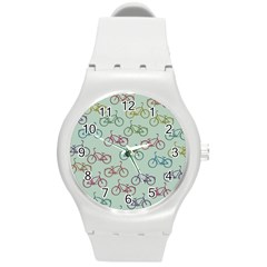 Bicycle Bikes Pattern Ride Wheel Cycle Icon Round Plastic Sport Watch (m) by Jancukart