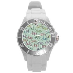 Bicycle Bikes Pattern Ride Wheel Cycle Icon Round Plastic Sport Watch (l) by Jancukart