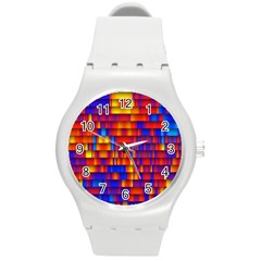 Geometric Pattern Colorful Fluorescent Background Round Plastic Sport Watch (m)