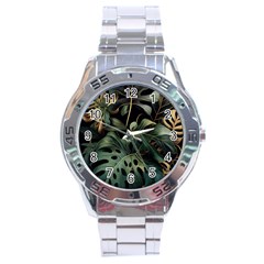 Tropical Leaves Leaf Foliage Monstera Nature Home Stainless Steel Analogue Watch by Jancukart